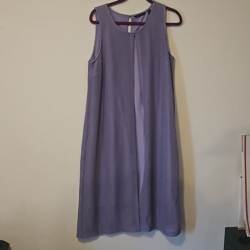 H BY HALSTON Mesh Knit Overlay Sleeveless Midi Dress